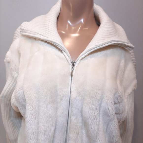ESSENTIALS BY MILANO Faux Fur Ribbed Knit Jacket Zip Front Stretch 3X - Picture 3 of 15